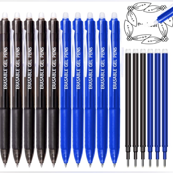 Erasable Pens,5 Black/5 Blue Gel Ink Pens+6 Extra Refills -0.7mm Fine Point - Picture 1 of 7